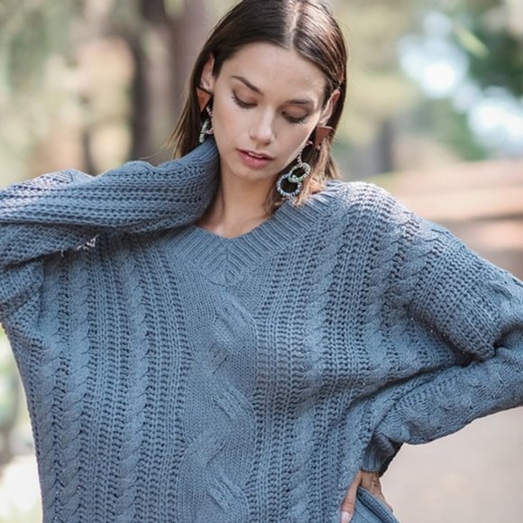 MODA ME COUTURE Sweaters - CASUAL DOLLZ Dusty Blue Oversized Sweater